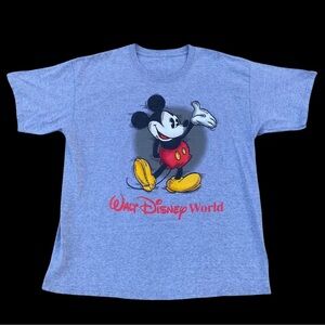 Vintage Walt Disney Mickey Mouse Big Print T-Shirt Size L Gray 90s
